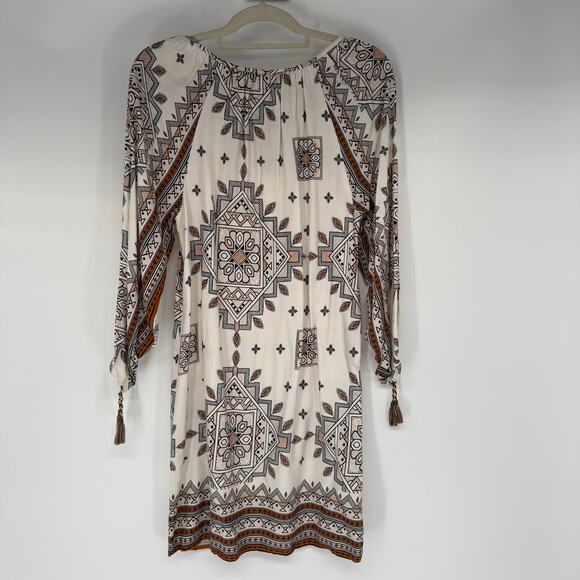 Lovestitch Santa Fe Tassel Dress Womens Size M Ivory Tribal Print Gypsy Bohemian - Picture 3 of 10